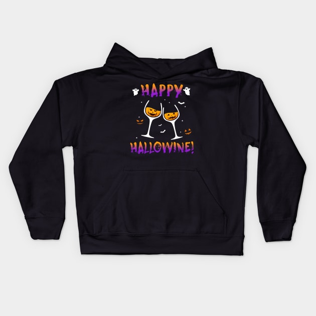Happy Hallowine Halloween Wine Drinking Kids Hoodie by Simpsonfft